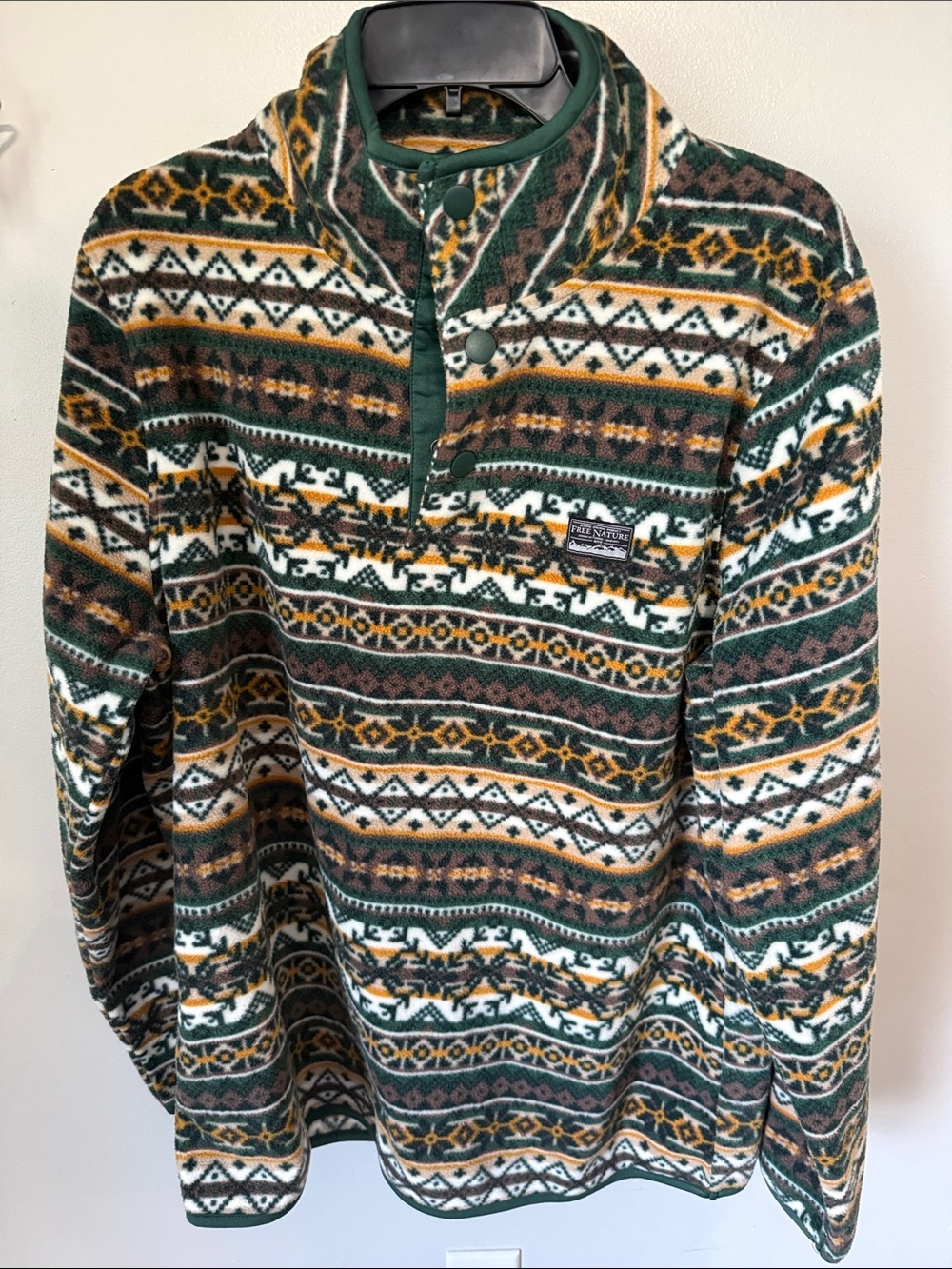 Men's Patterned Green Zip-Up Fleece Pullover